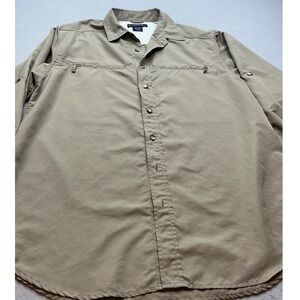 ExOfficio Mens Long Sleeve Ripstop Fishing Hiking Shirt Tan Khaki Large Utility